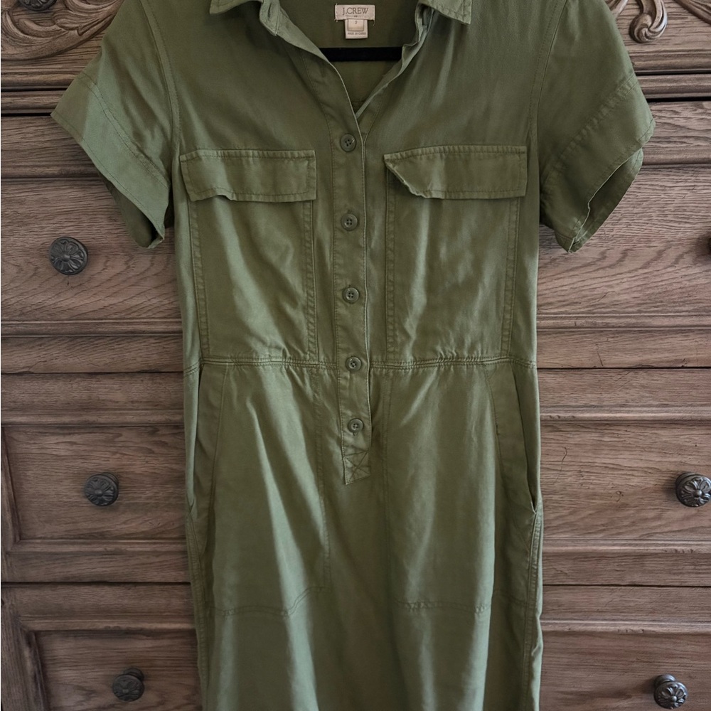 J. Crew Green Polo Collar Cuffed Sleeve Dress